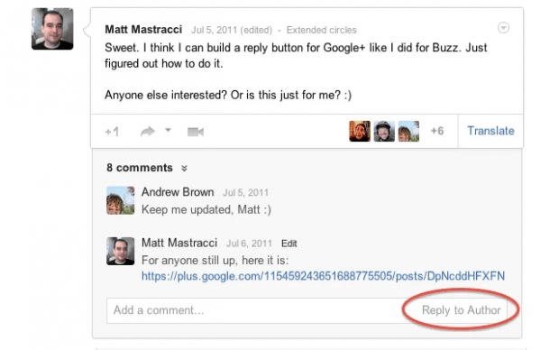 add extra functionality to Google Plus comments b