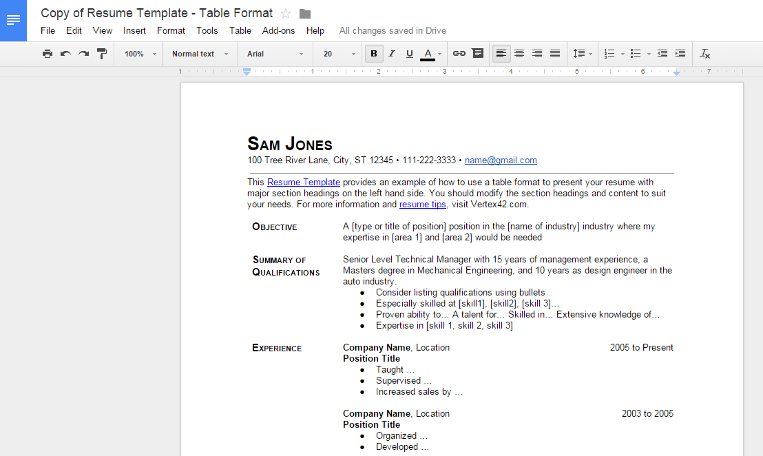 how to create google docs resume link