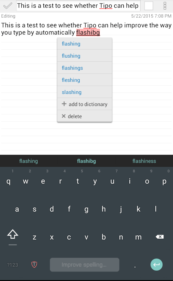 custom typo alerts when typing Android b