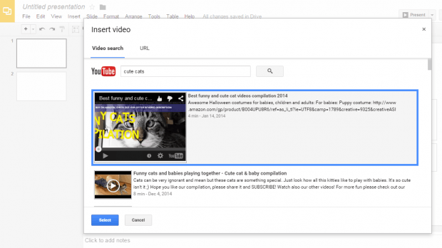 embed YouTube videos on Google Presentations b