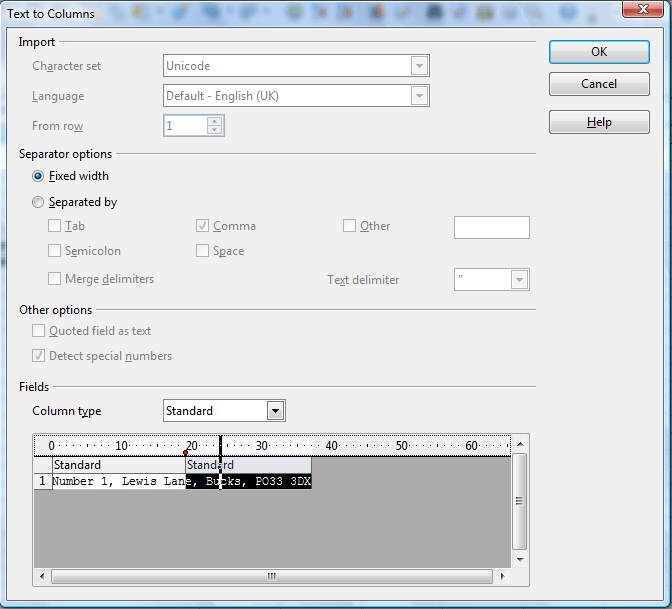 openoffice columns one page