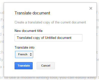 translate document in Google Docs b