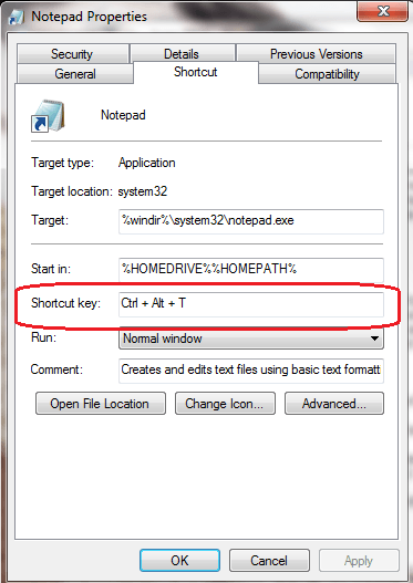 Notepad Windows shortcut key b