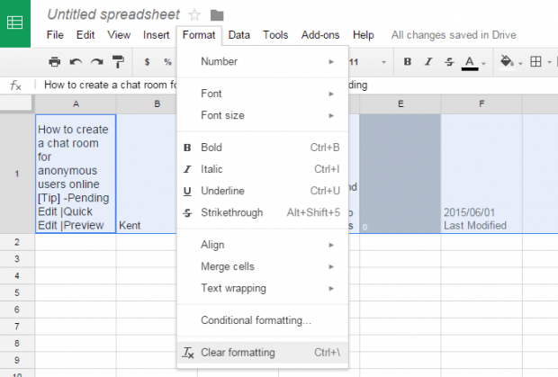 clear formatting in Google Sheets