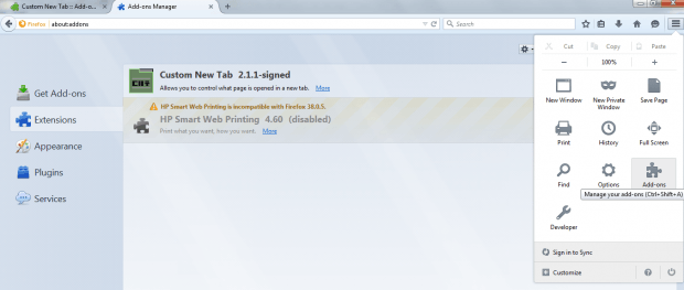 custom new tab Firefox