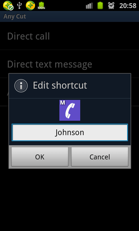 set call shortcut for Skype contact c