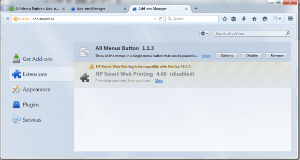 show Menu Bar options in toolbar Firefox