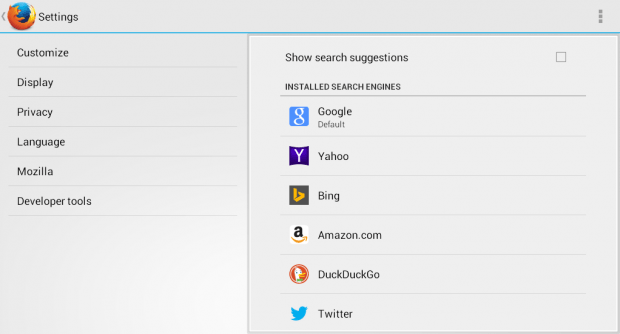 add any site as custom search engine Firefox Android c