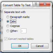 convert tables to text in Word  c