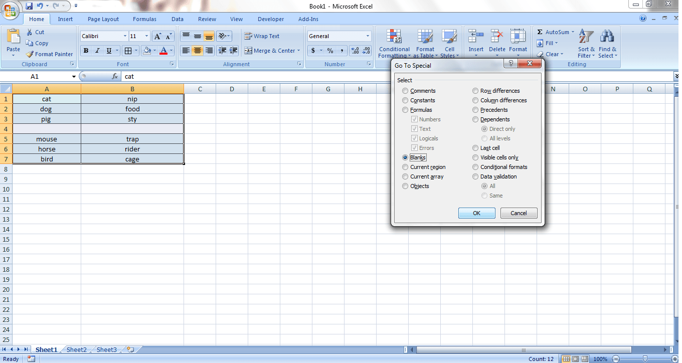 excel for mac find blank cells