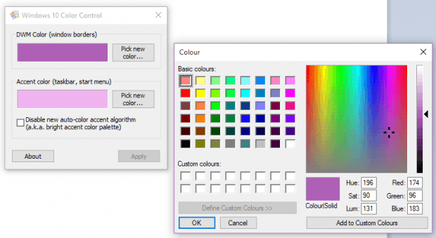 set custom window border color Windows 10 b