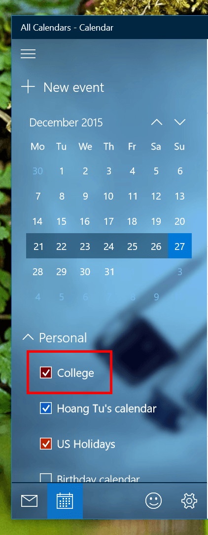 windows 10 calendar not showing