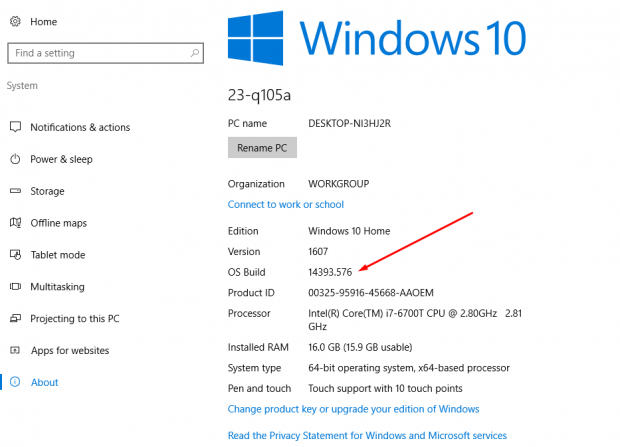 windows 10 latest build number