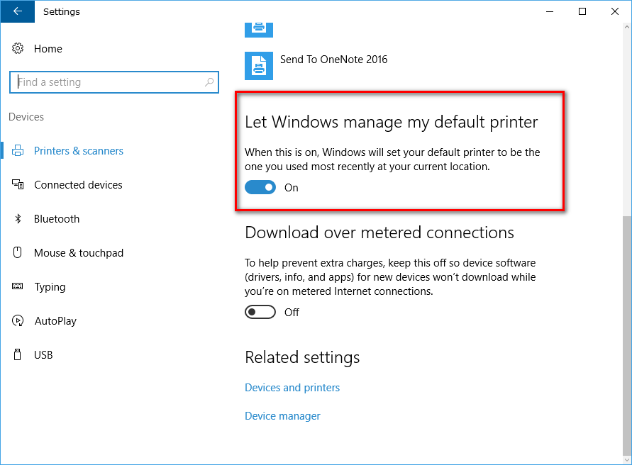 how to change default printer windows 10