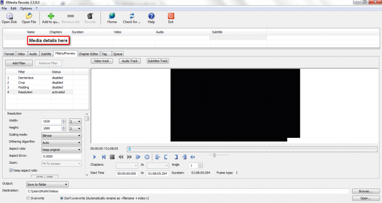 xmedia recode add chapters
